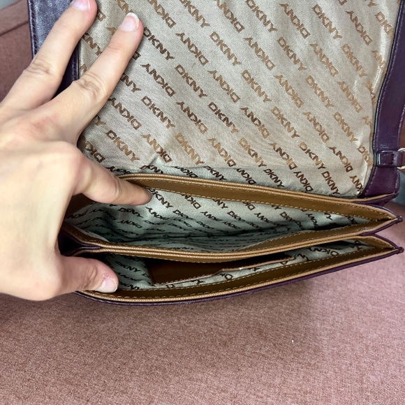 DKNY Brown/Burgundy Leather and Calf Hair Clutch Purse - Picture 3 of 3